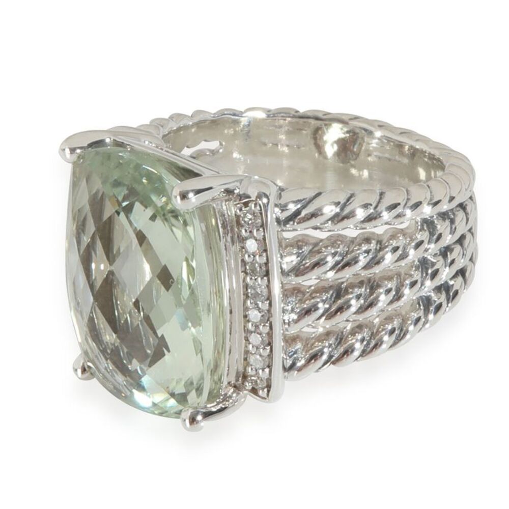 David Yurman Sterling Silver Prasiolite and Diamond Wheaton Ring - Picture 4 of 4